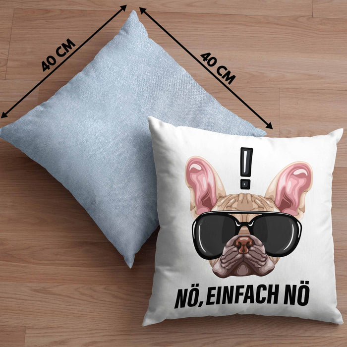 Nö Einfach Nö Kissen mit Füllung 40x40 Geschenk für Mops-Besitzer für Freundin Sarkasmus Humor (Grau) Blau Trendation