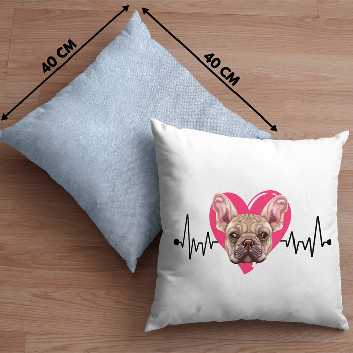 Französische Bulldogge Besitzer Kissen mit Füllung 40x40 Geschenk Lustiger Spruch Geschenkidee Herzschlag Französische Bulldogge (Grau) Blau Trendation