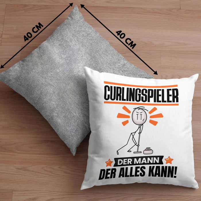 Curlingspieler Kissen mit Füllung 40x40 Geschenk für Curlingspieler Der Mann Der Alles Kann Geschenkidee zum Geburtstag (Grau) Grau Trendation