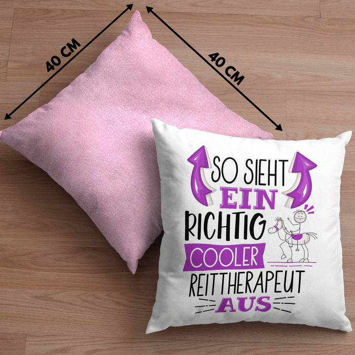So Sieht Ein Richtig Cooler Reittherapeut Aus Kissen mit Füllung 40x40 Geschenk für Reittherapie Geschenkidee Spruch (Grau) Rosa Trendation