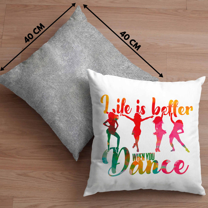 Tanzen Kissen mit Füllung 40x40 Geschenk für Tänzerin Life Is Better When You Dance (Grau) Grau Trendation