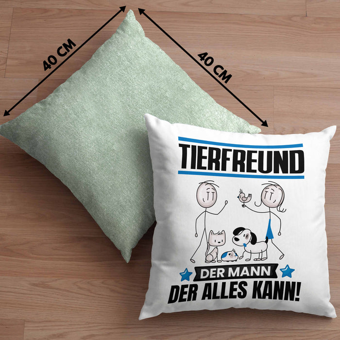 Tierfreund Kissen mit Füllung 40x40 Geschenk für Tierfreund Der Mann Der Alles Kann Geschenkidee zum Geburtstag (Grau) Grün Trendation