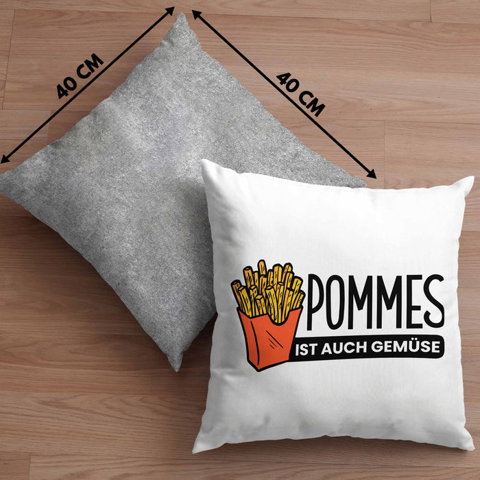 Lustige Kissen mit Füllung 40x40 mit Spruch "Pommes Ist Auch Gemüse" Pommes-Liebhaber (Grau) Grau Trendation