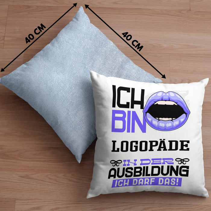 Logopäde Ausbildung Kissen mit Füllung 40x40 Geschenk Ich Bin Logopäde In Der Ausbildung Ich Darf Das Geschenkidee Spruch (Grau) Blau Trendation