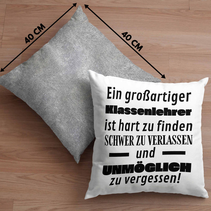 Klassenlehrer Abschied Geschenk Kissen mit Füllung 40x40 Abschiedsgeschenk für Klassenlehrer Hart Zu Finden Schwer Zu Verlassen (Grau) Grau Trendation