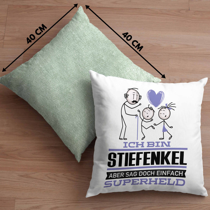 Stiefenkel Geschenk Kissen mit Füllung 40x40 Ich Bin Stiefenkel Aber Sag Doch Einfach Superheld Lustige Geschenkdiee für Stiefenkel (Grau) Grün Trendation