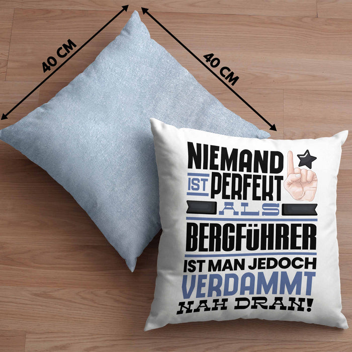 Bergführer Geschenk Kissen mit Füllung 40x40 Lustige Geschenkidee für Bergführer Geburtstag Niemand Ist Perfekt Aber Als Bergführer Ist Man Nah Dran (Grau) Blau Trendation