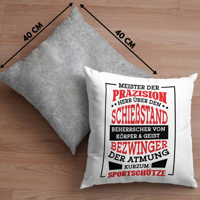 Lustige Schießen-Kissen mit Füllung 40x40 für Sportschützen Geschenk Ich Bin Sportschütze Präzision (Grau) Grau Trendation