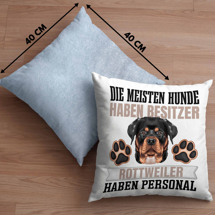 Rottweiler Besitzer Kissen mit Füllung 40x40 Geschenk Lustiger Spruch Geschenkidee Besitzerin Rottweiler Haben Personal (Grau) Blau Trendation