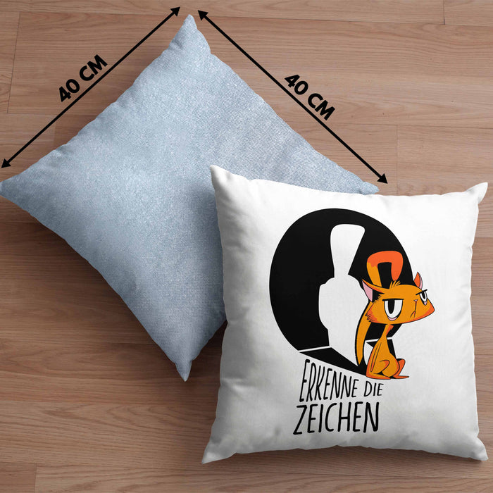 Kissen mit Füllung 40x40 mit Katzenmotiv - Erkenne die Zeichen Geschenk Spruch Geschenkidee (Grau) Blau Trendation