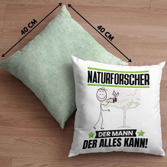 Naturforscher Kissen mit Füllung 40x40 Geschenk für Naturforscher Der Mann Der Alles Kann Geschenkidee zum Geburtstag (Grau) Grün Trendation