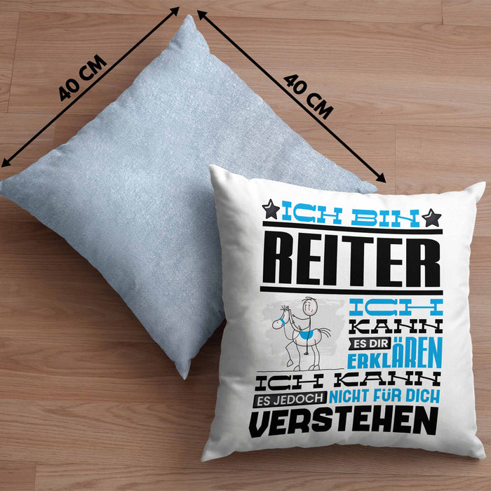 Reiter Geschenk Kaffee-Kissen mit Füllung 40x40 Geschenkidee für Reiter Ich Bin Reiter Ich Kann Es Dir Erklären Jedoch Nicht Für Dich Verstehen Spruch Lustig (Grau) Blau Trendation