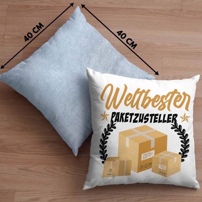 Paketzusteller Geschenk Kissen mit Füllung 40x40 Spruch Weltbester Paketzusteller Postbote (Grau) Blau Trendation
