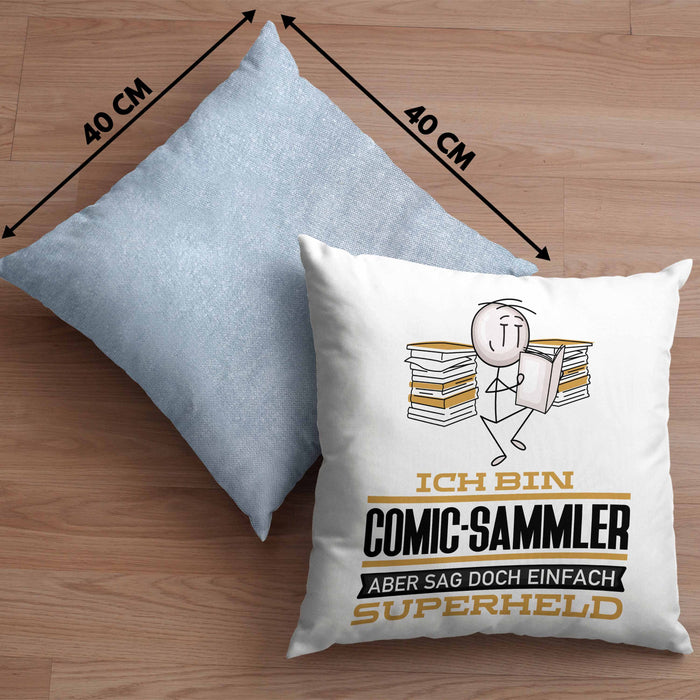 Comic-Sammler Geschenk Kissen mit Füllung 40x40 Ich Bin Comic-Sammler Aber Sag Doch Einfach Superheld Lustige Geschenkdiee für Comic-Sammler (Grau) Blau Trendation