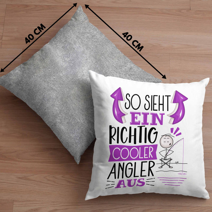 So Sieht Ein Richtig Cooler Angler Aus Geschenk Kissen mit Füllung 40x40 Lustiger Spruch Geschenkidee (Grau) Grau Trendation