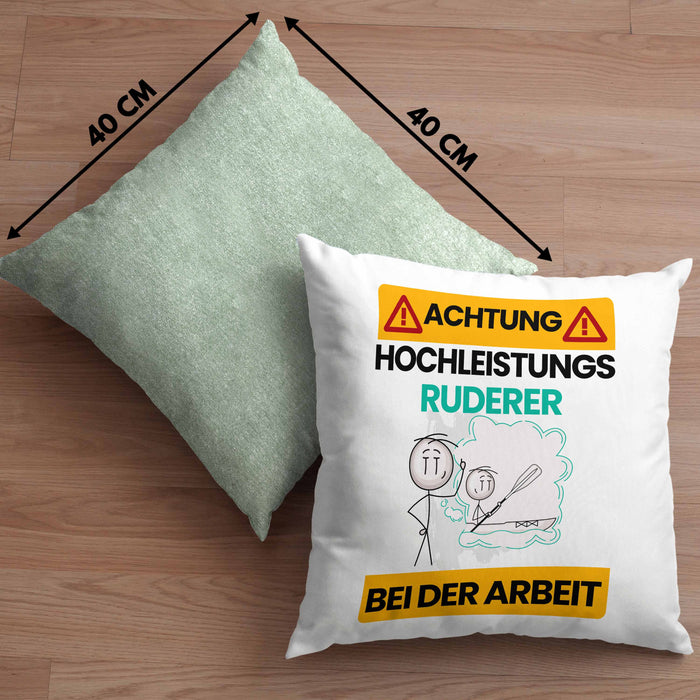 Ruderer Kissen mit Füllung 40x40 Geschenk Lustiger Spruch Geschenkidee für Ruderer Achtung Hochleistungs Ruderer Bei Der Arbeit (Grau) Grün Trendation
