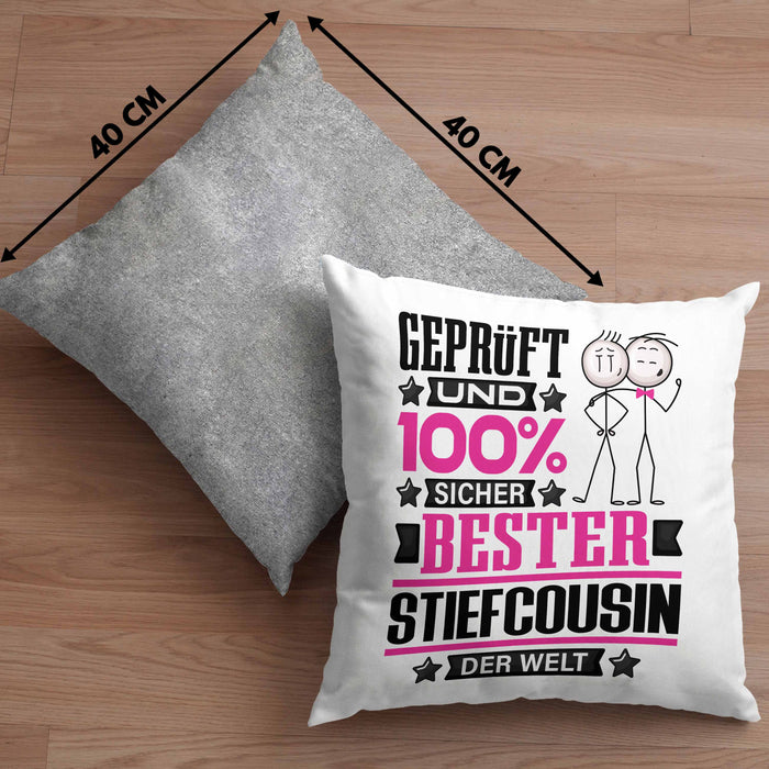 Stiefcousin Geschenk Lustiger Spruch für Stiefcousin Geschenkidee Bester Stiefcousin Der WeltKissen mit Füllung 40x40 (Grau) Grau Trendation