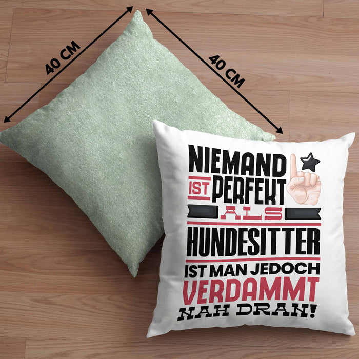 Hundesitter Geschenk Kissen mit Füllung 40x40 Lustige Geschenkidee für Hundesitter Geburtstag Niemand Ist Perfekt Aber Als Hundesitter Ist Man Nah Dran (Grau) Grün Trendation