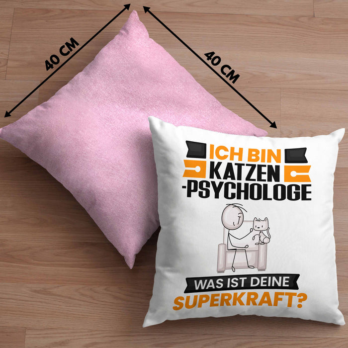 Katzenpsychologe Kissen mit Füllung 40x40 Geschenk für Katzenpsychologe Geburtstag Lustiger Spruch Was Ist Deine Superkraft (Grau) Rosa Trendation