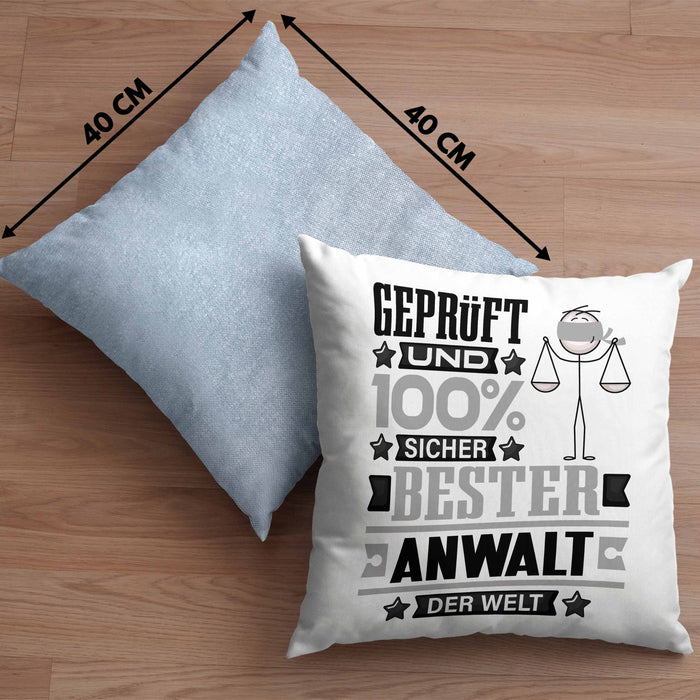 Anwalt Geschenk Lustiger Spruch für Anwalt Geschenkidee Bester Anwalt Der WeltKissen mit Füllung 40x40 (Grau) Blau Trendation