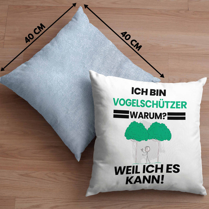 Vogelschützer Geschenk Kissen mit Füllung 40x40 Lustiger Spruch Ich Bin Vogelschützer Warum Weil Ich Es Kann Geschenkidee Bester Vogelschützer Geburtstag (Grau) Blau Trendation
