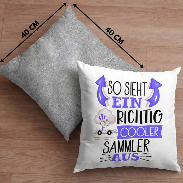 So Sieht Ein Richtig Cooler Sammler Aus Geschenk Kissen mit Füllung 40x40 Lustiger Spruch Geschenkidee (Grau) Grau Trendation