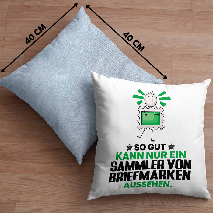 SammlervonBriefmarken Geschenk Kissen mit Füllung 40x40 So Gut Kann Nur Ein SammlervonBriefmarken Aussehen Geschenkidee (Grau) Blau Trendation