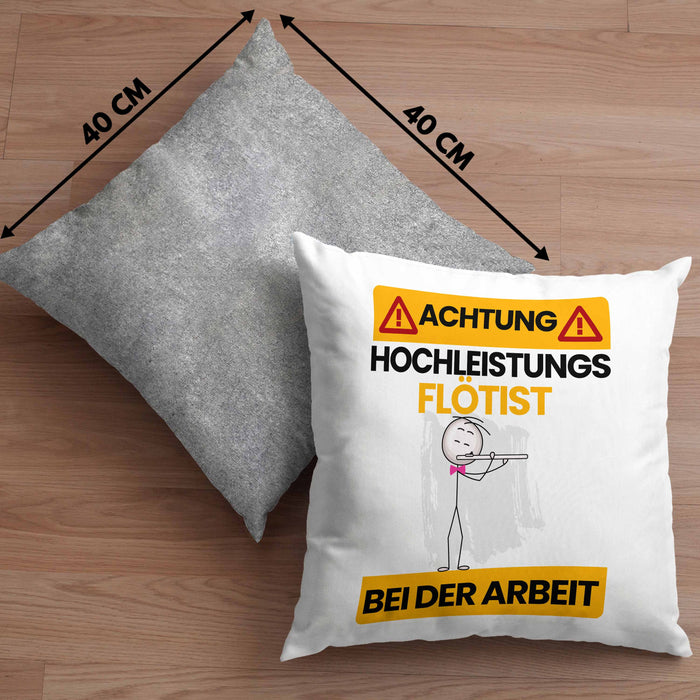 Flötist Kissen mit Füllung 40x40 Geschenk Lustiger Spruch Geschenkidee für Flötist Achtung Hochleistungs Flötist Bei Der Arbeit (Grau) Grau Trendation