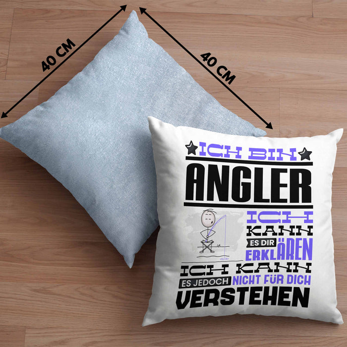 Angler Geschenk Kaffee-Kissen mit Füllung 40x40 Geschenkidee für Angler Ich Bin Angler Ich Kann Es Dir Erklären Jedoch Nicht Für Dich Verstehen Spruch Lustig (Grau) Blau Trendation