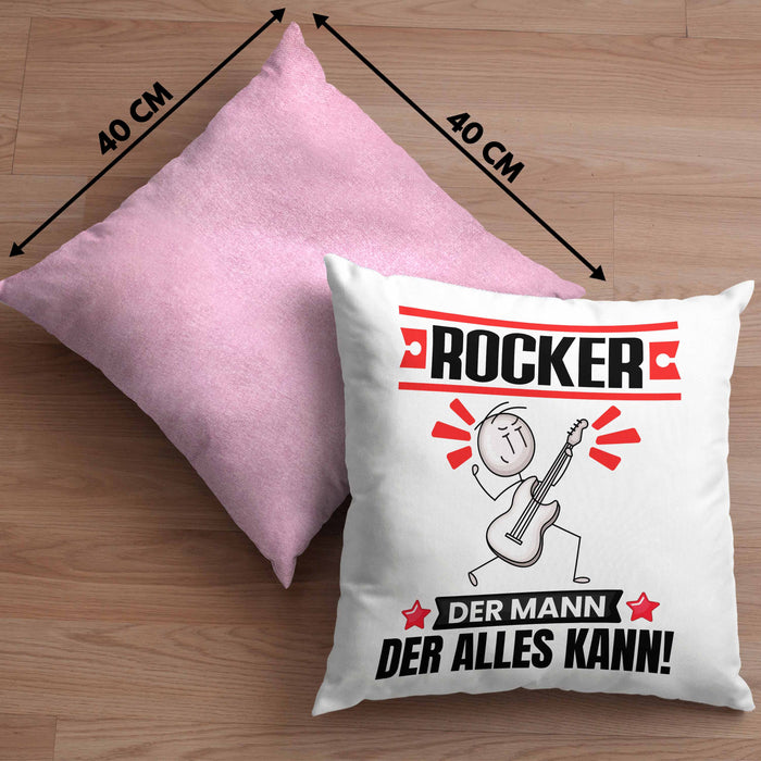 Rocker Kissen mit Füllung 40x40 Geschenk für Rocker Der Mann Der Alles Kann Geschenkidee zum Geburtstag (Grau) Rosa Trendation