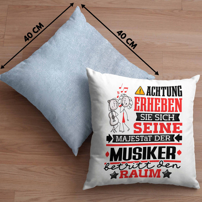 Musiker Geschenk Kissen mit Füllung 40x40 Lustiger Spruch Erheben Sie Sich Der Musiker Betritt den Raum (Grau) Blau Trendation