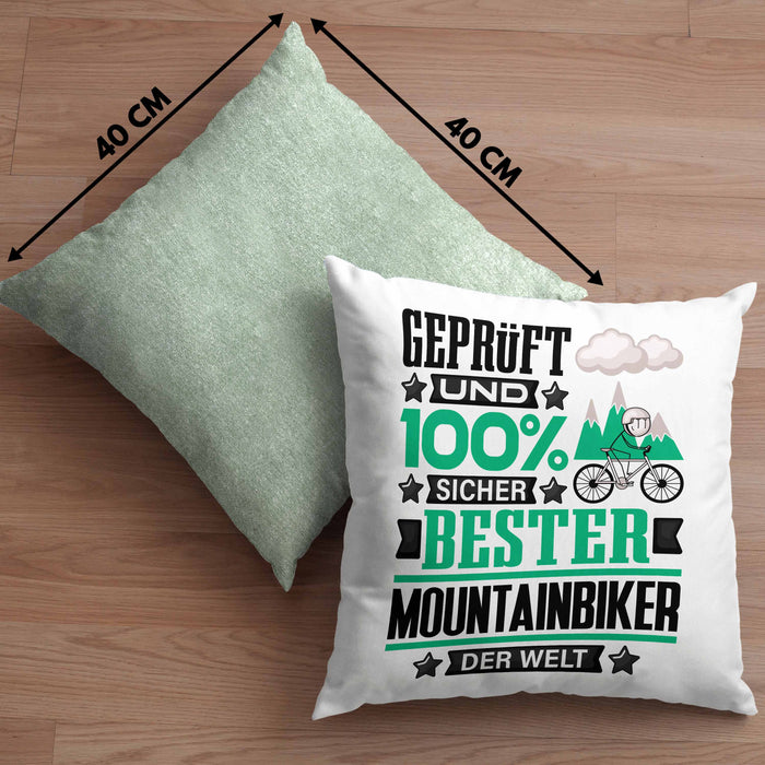 Mountainbiker Geschenk Lustiger Spruch für Mountainbiker Geschenkidee Bester Mountainbiker Der WeltKissen mit Füllung 40x40 (Grau) Grün Trendation