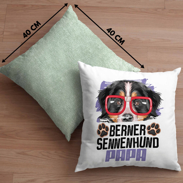 Berner Sennen Papa Besitzer Kissen mit Füllung 40x40 Geschenk Lustiger Spruch Geschenkidee Berner Sennen Liebhaber (Grau) Grün Trendation
