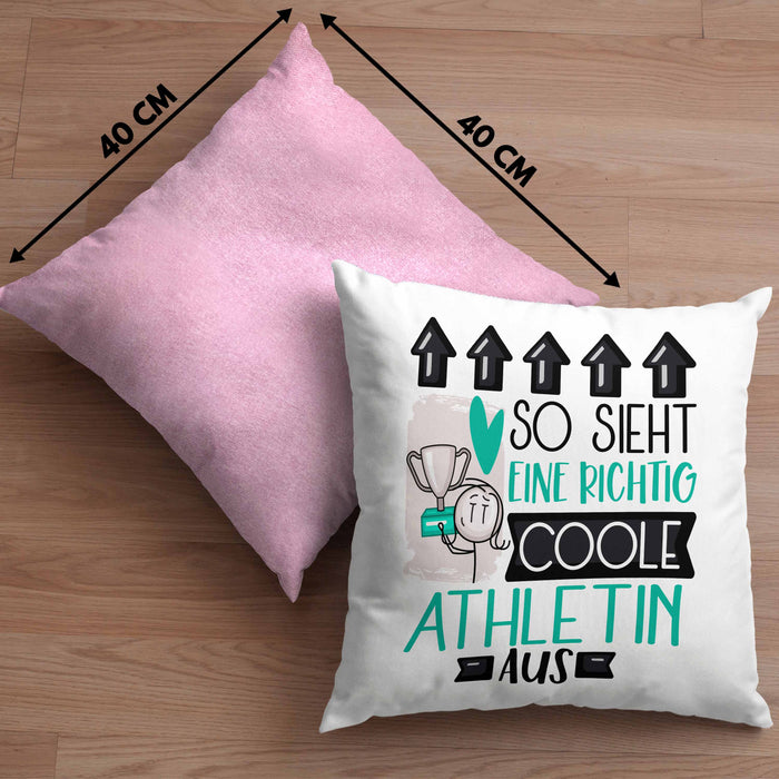 Athletin Geschenk Kissen mit Füllung 40x40 Lustig Geschenkidee für Athletin Geburtstag So Sieht Eine Richtig Coole Athletin Aus Frauen Spruch (Grau) Rosa Trendation
