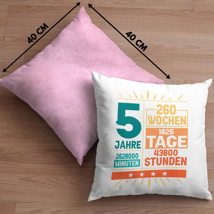5. Geburtstag Kissen mit Füllung 40x40 Geschenk 5Er Geburtstag Geschenkidee Jungs Mädchen (Grau) Rosa Trendation