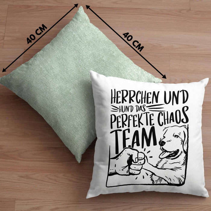 Herrchen Und Hund Das Perfekte Choas Team Kissen mit Füllung 40x40 Geschenk für Hundebesitzer Geschenkidee (Grau) Grün Trendation