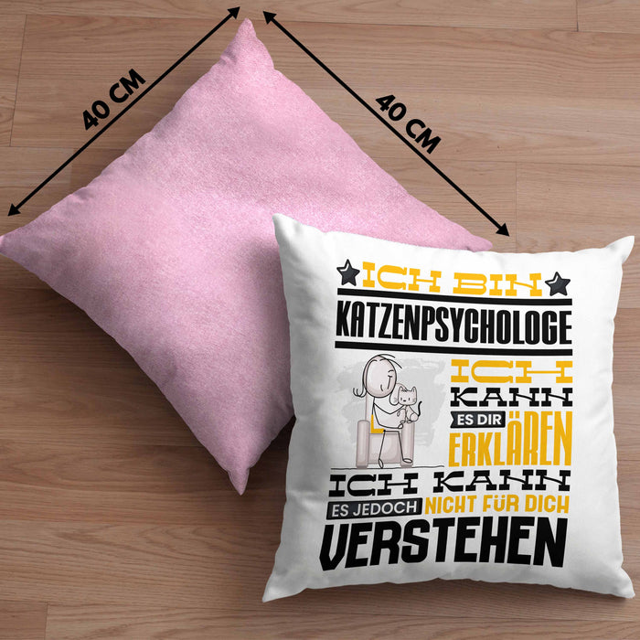 Katzenpsychologe Geschenk Kaffee-Kissen mit Füllung 40x40 Geschenkidee für Katzenpsychologe Ich Bin Katzenpsychologe Ich Kann Es Dir Erklären Jedoch Nicht Für Dich Verstehen Spruch Lustig (Grau) Rosa Trendation