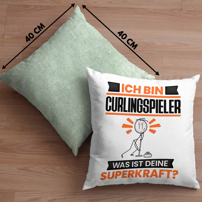 Curlingspieler Kissen mit Füllung 40x40 Geschenk für Curlingspieler Geburtstag Lustiger Spruch Was Ist Deine Superkraft (Grau) Grün Trendation