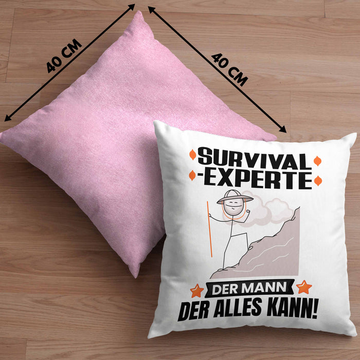 Survival-Experte Kissen mit Füllung 40x40 Geschenk für Survival-Experte Der Mann Der Alles Kann Geschenkidee zum Geburtstag (Grau) Rosa Trendation