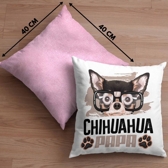 Chihuahua Papa Besitzer Kissen mit Füllung 40x40 Geschenk Lustiger Spruch Geschenkidee Chihuahua Liebhaber (Grau) Rosa Trendation