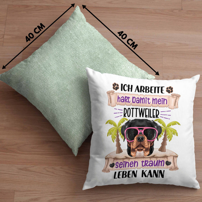 Rottweiler Besitzer Kissen mit Füllung 40x40 Geschenk Lustiger Spruch Geschenkidee Ich Arbeite Hart Damit Mein Rottweiler Seinen Traum Leben Kann (Grau) Grün Trendation