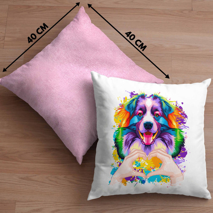 Australian Shepherd Besitzer Farbe Love Kissen mit Füllung 40x40 Geschenk Lustiger Spruch Geschenkidee Australian Shepherd Besitzerin (Grau) Rosa Trendation