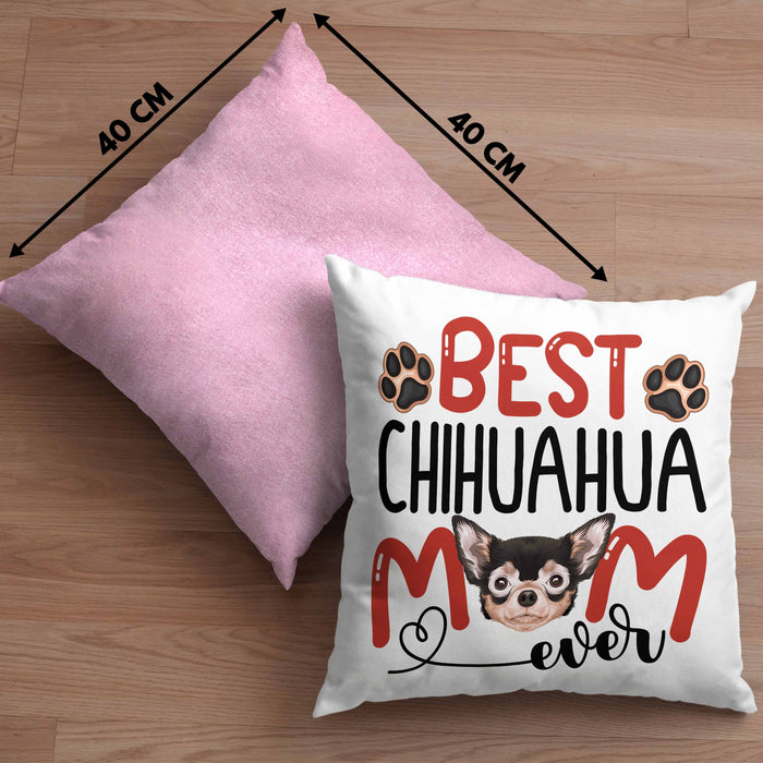 Chihuahua Mom Besitzerin Kissen mit Füllung 40x40 Geschenk Lustiger Spruch Geschenkidee Besitzerin Chihuahua Mama (Grau) Rosa Trendation