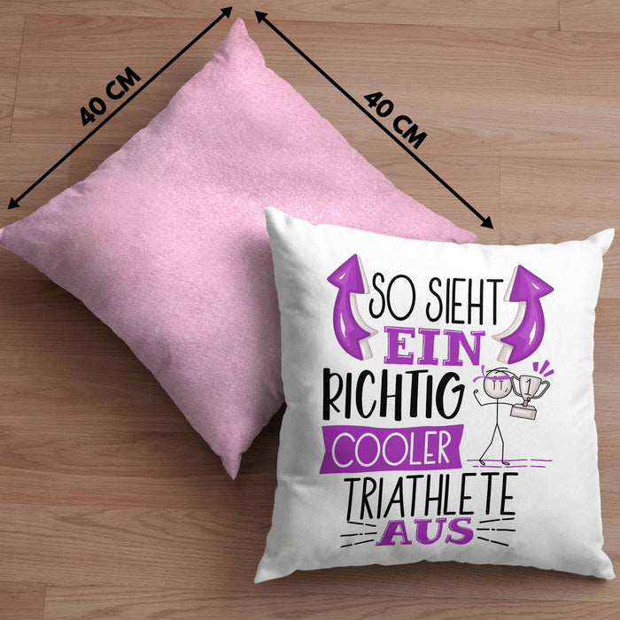 Triathlete Kissen mit Füllung 40x40 Geschenk So Sieht Ein RIchtig Cooler Triathlete Aus Geschenkidee Lustiger Spruch Geburtstag (Grau) Rosa Trendation