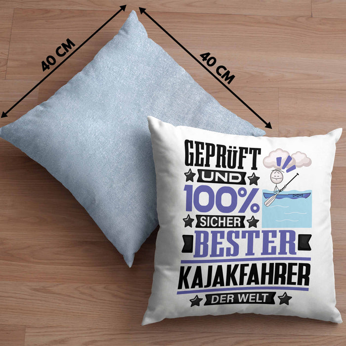 Kajakfahrer Geschenk Lustiger Spruch für Kajakfahrer Geschenkidee Bester Kajakfahrer Der WeltKissen mit Füllung 40x40 (Grau) Blau Trendation