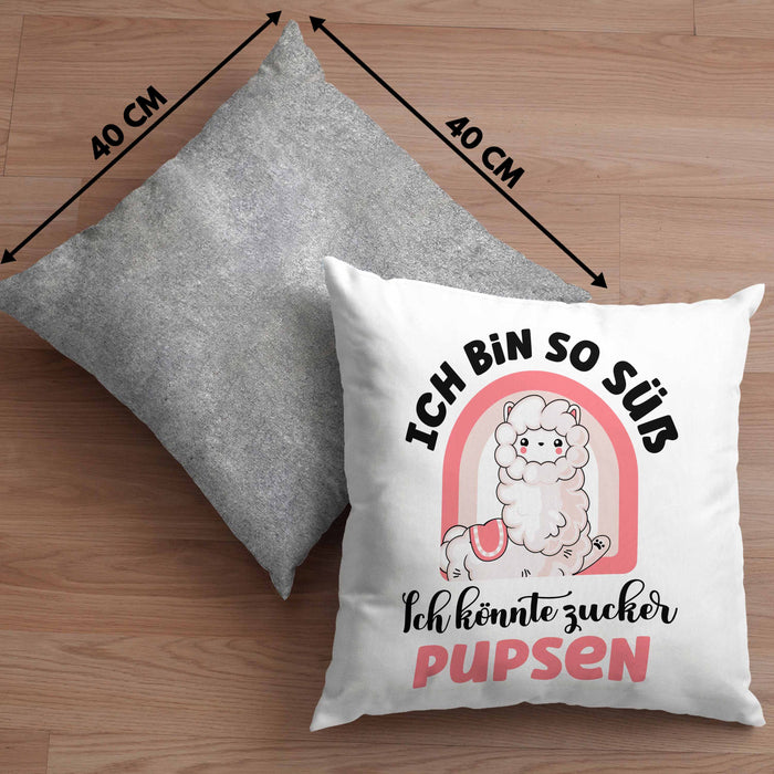 Geschenk für beste Freundin Kissen mit Füllung 40x40 Alpaka Llama Kissen mit Füllung 40x40 mit Spruch Ich Bin So Süß Ich Könnte Zucker Pupsen Geschenkidee für Frauen (Grau) Grau Trendation