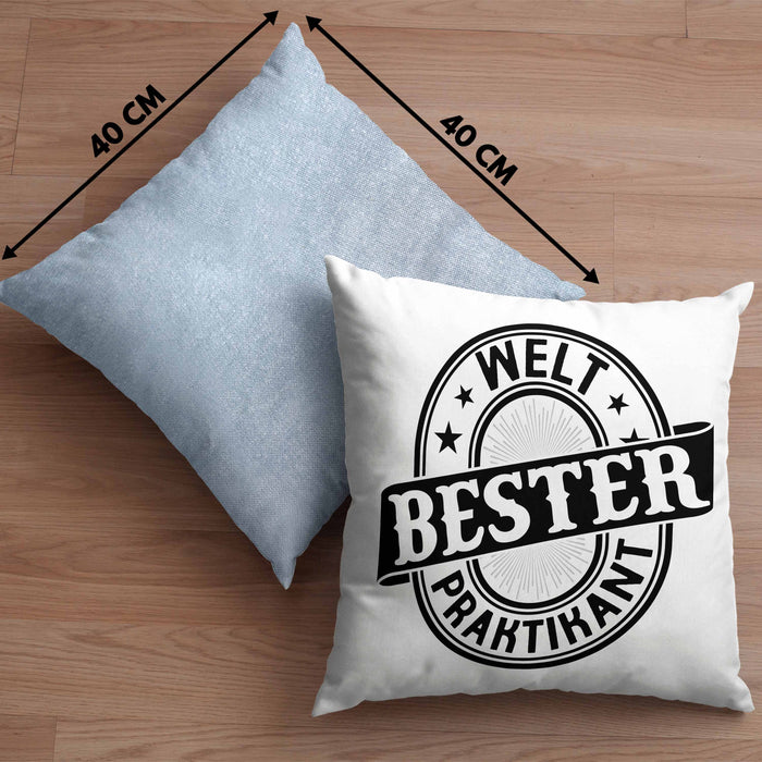 Praktikant Kissen mit Füllung 40x40 Geschenk Lustiger Spruch Welt Bester Praktikant (Grau) Blau Trendation
