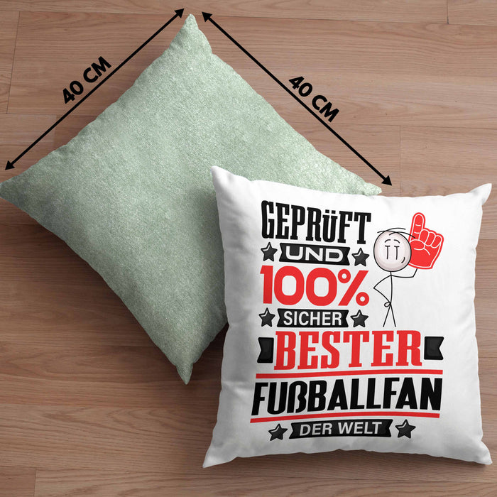 Fußballfan Geschenk Lustiger Spruch für Fußballfan Geschenkidee Bester Fußballfan Der WeltKissen mit Füllung 40x40 (Grau) Grün Trendation