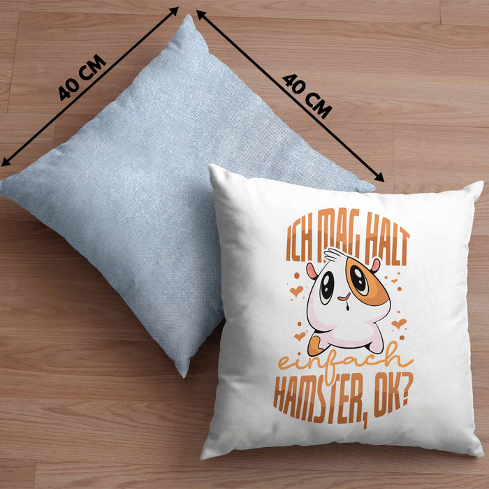 Trendation Lustige Kissen mit Füllung 40x40 für Hamster Besitzer als Geschenkidee Hamster Fan Ich Mag Halt Einfach Hamster (Grau) Blau Trendation