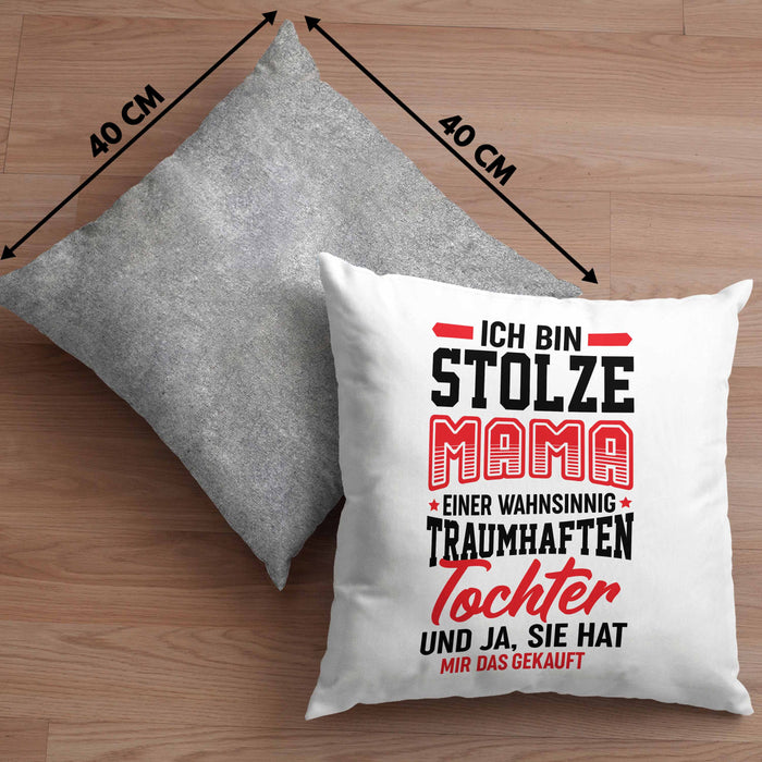 Muttertagsgeschenk Kissen mit Füllung 40x40 Ich Bin Stolze Mama Einer Wahnsinnig Traumhaften Tochter Geschenk für Mutter von Tochter (Grau) Grau Trendation